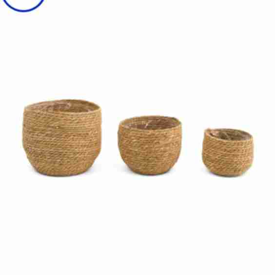 Set of 3 Natural Woven Round Baskets