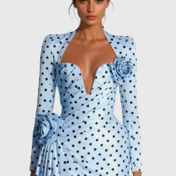 Lenora | Dot Flower Ruch Mini Dress