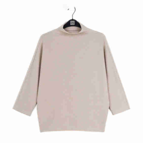 Plush Ribbed Funnel Neck Sweater Top Natural