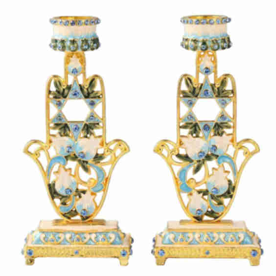 Hamsa Shabbat Candlestick (2-Piece Set)