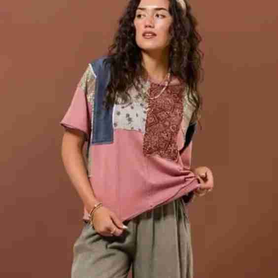 Pieced Raw Edge T-Shirt