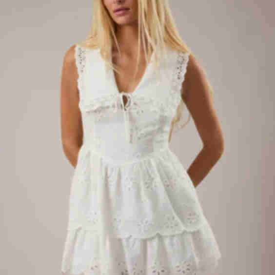 Sleeveless V-neck Collared Eyelet Mini Dress