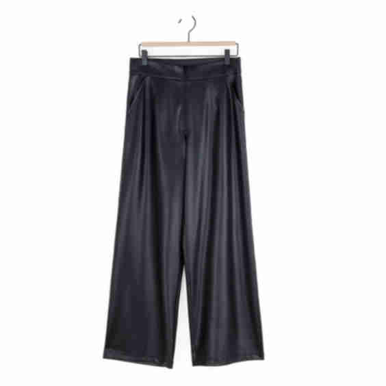 Liquid Leather Sheen Zip Closure Loose Leg Pocket Pant 