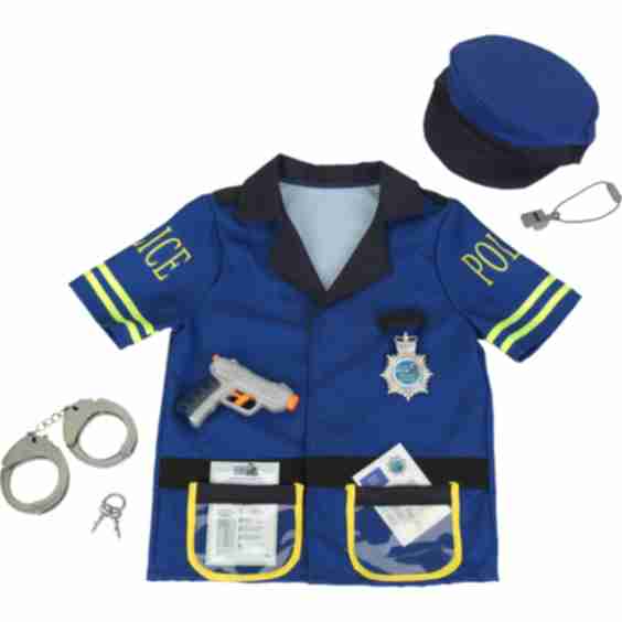 Pro Police Costume Blue Yellow 7 Pc Set Dress Up Outfit Toy Accessories