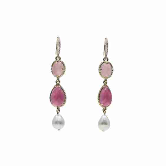Rose Quartz With Pearls Feminine Dangle Earrings