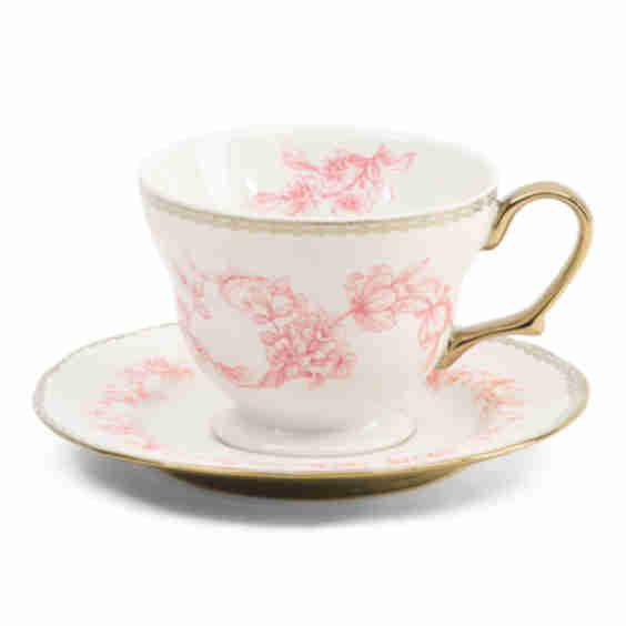 Porcelain Genevieve Floral Teacup and Saucer Set