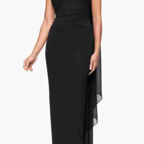 Scarf Detail One-Shoulder Scuba Crepe Sheath Gown