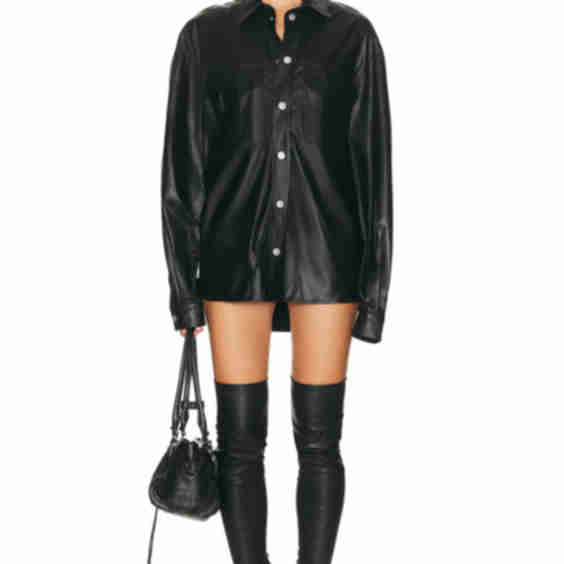 Oversize Pocket Long Sleeve Leather Dress
