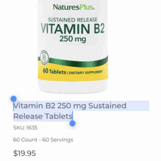 Vitamin B2 250 mg Sustained Release Tablets