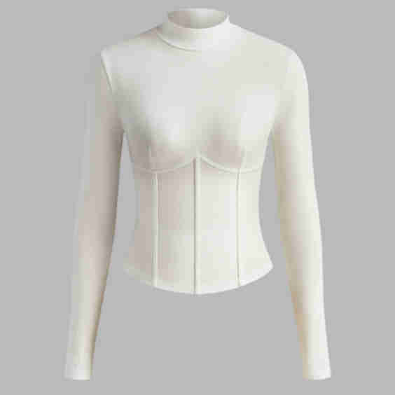 Mock Neck Piping Slim T-Shirt