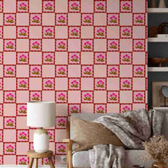 Folk Quilted Floral Patterned Wallpaper