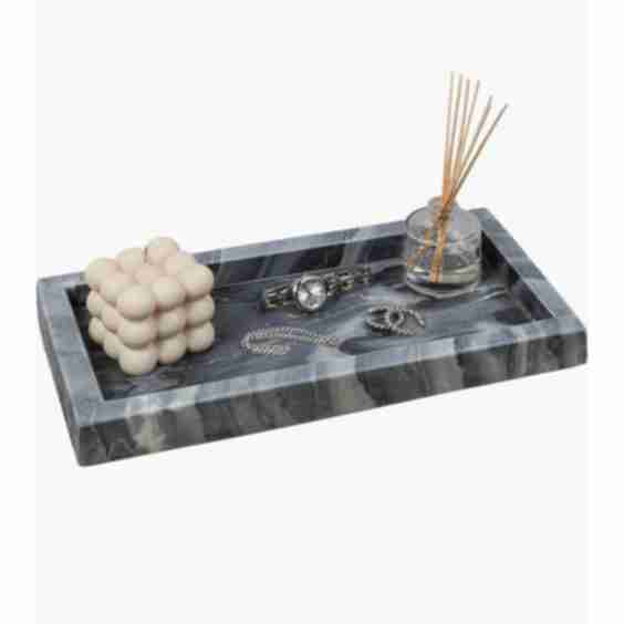Luxe Stone Classic Minimalist Rectangular Marble Bathroom Countertop Tray