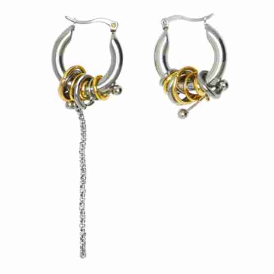Interlock Asymmetric Stainless Steel Hoop Earrings