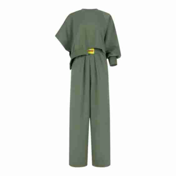 Two-Piece Activewear Set (Wide-Leg Pant with Asymmetric Hem Top)