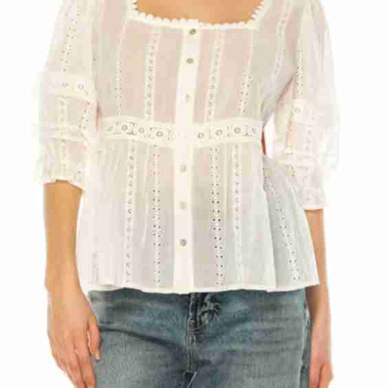 Eyelet Short Sleeve Babydoll Top
