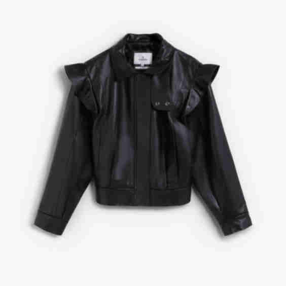 Leather Bomber Jacket With Ruffles