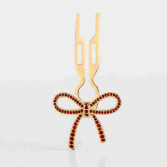 N 1 Hairpin Ribbon Siam Red Swarovski Crystals Yellow Gold Finish