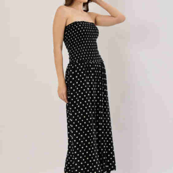 Dot Smock Strapless Maxi