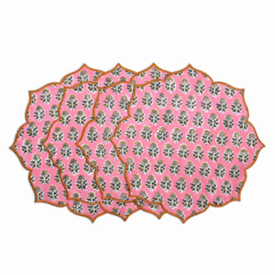 Embroidered Scalloped Cotton Placemats (Set of 4)