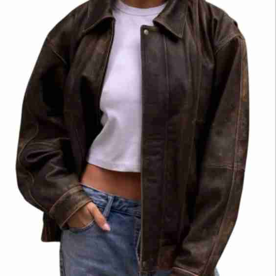 Solace Vintage Oversized Brown Bomber Leather Jacket
