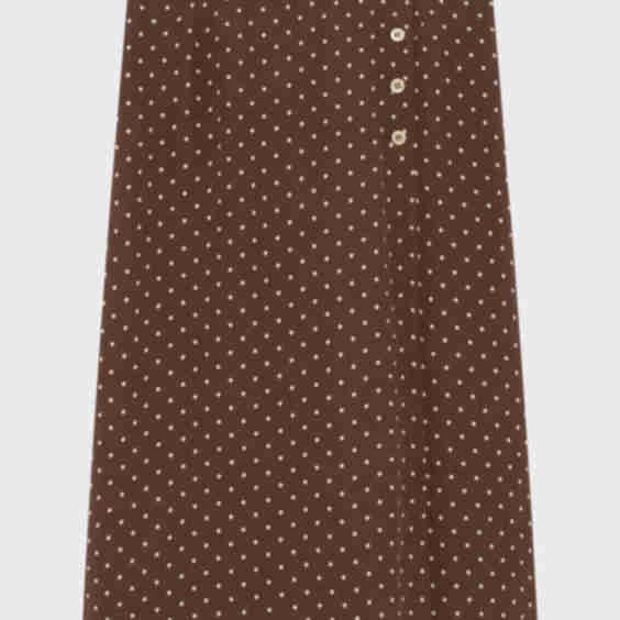 Polka Dot Midi Skirt with Buttons