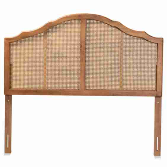 Ash Walnut Wood and Synthetic Rattan King Size Arched Headboard