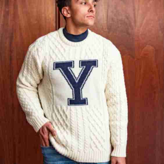 Yale University Men’s British Wool Crew-Neck Fisherman’s Sweater