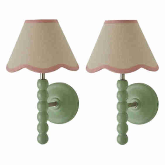 Pair of Bobbin Wall Lights with Trim Scalloped Shades