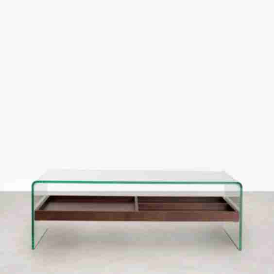Corina Coffee Table in Tempered Glass and Wood