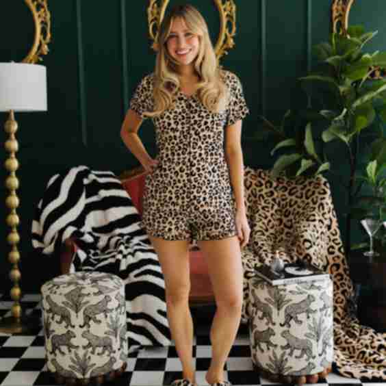 Leopard Ruffle Ribbed Short Pajama Set