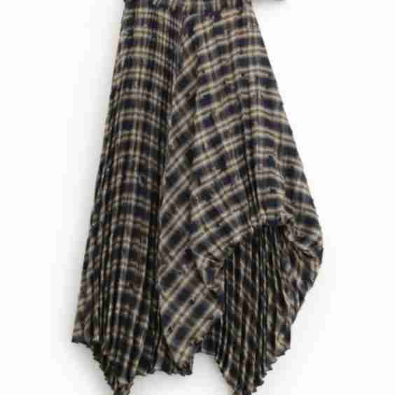Long Asymmetrical Checked Skirt With Belt
