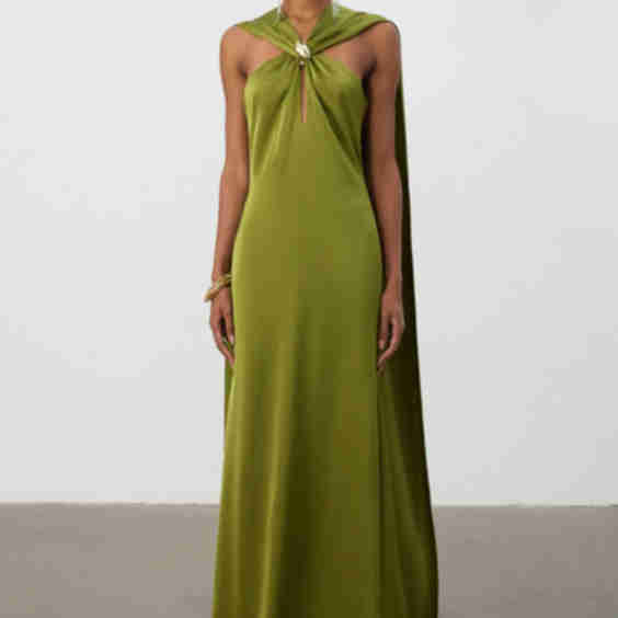 Satin Cape Column Gown