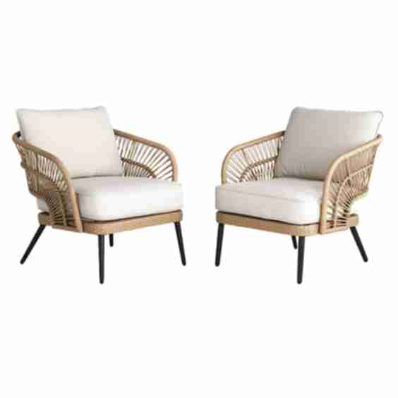 2-Piece Set Paloma Patio Armchairs Taupe Wicker with Sand Cushions