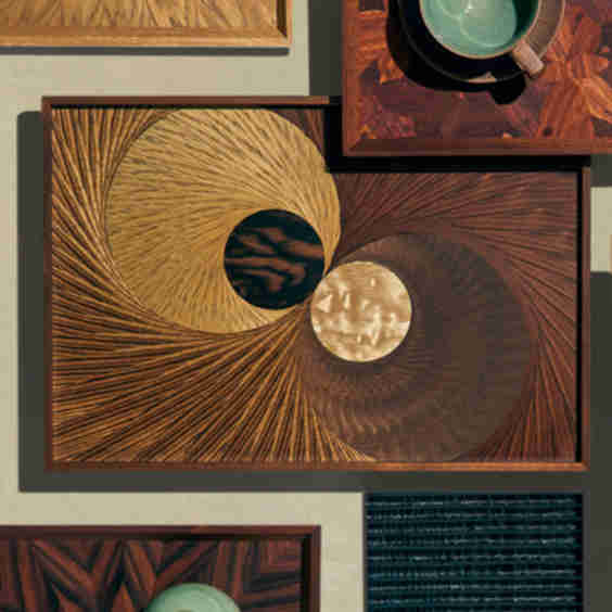 Flying Bird Poke Marquetry Wood Tray
