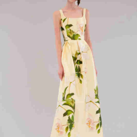 Svless Square Neck Printed Mikado Long Dress