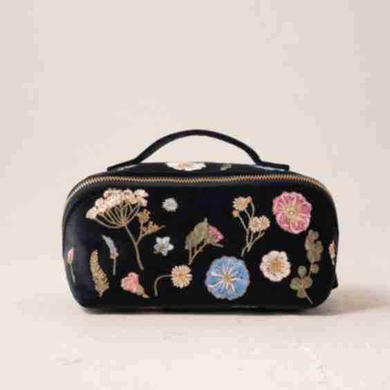 Pressed Flowers Velvet Open Flat Makeup Bag