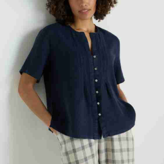 Linen Pleat Short Sleeve Top