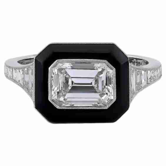 Art Deco East-West Mosaic Diamond and Onyx Ring