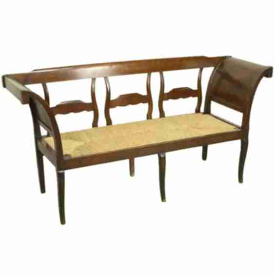 Antique Carved Bench, Rush Seat