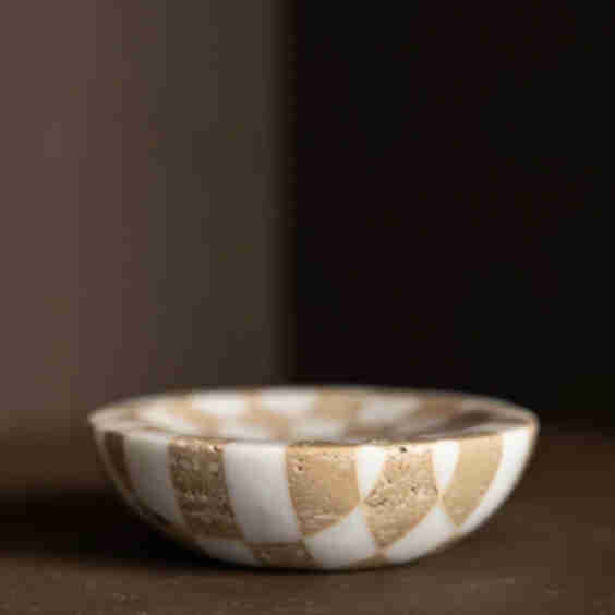 Checkered Travertine & Marble Soap Dish
