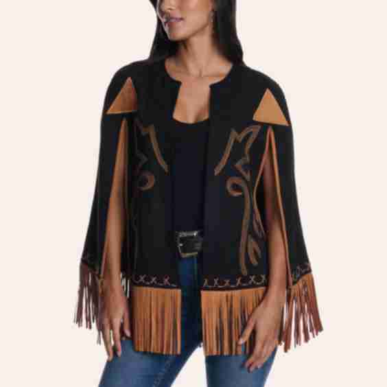 Embroidered Fringe Poncho