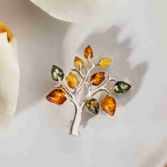 Sterling Silver Amber Tree of Life Brooch