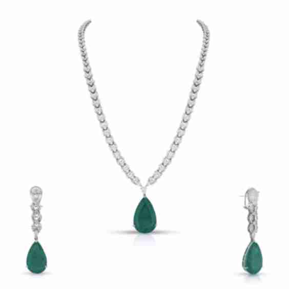 Amilah Emerald Single Stone Necklace Set