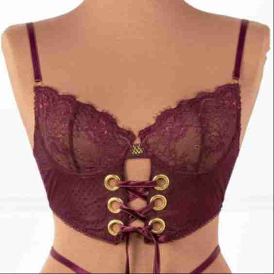 Eyelash Lace Underwire Lace Up Bustier Black