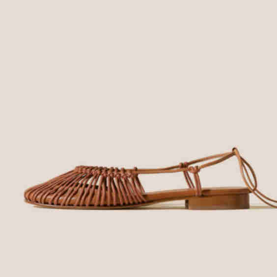 Knotted Strappy Semi-Hollow Round-Toe Flats Self-Tie Sandals