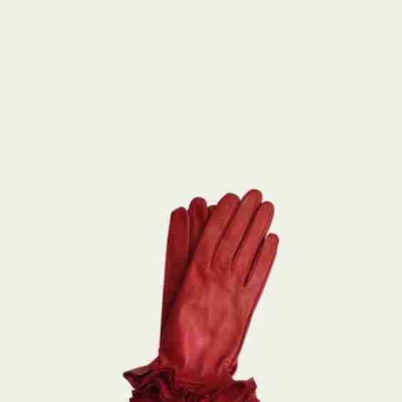 Danielle Ruffled Leather Gloves