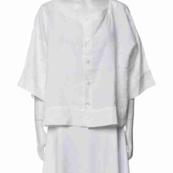 Linen Scoop Neck Button-Up Top