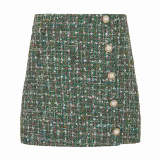 Pearl-Button Metallic Thread Bouclé Tweed Mini Skirt