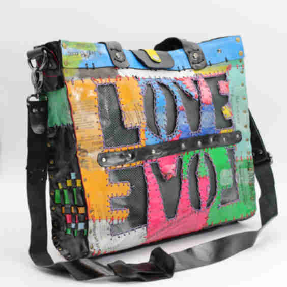 Cross Body Tote Bag with Love from Recycled Leather