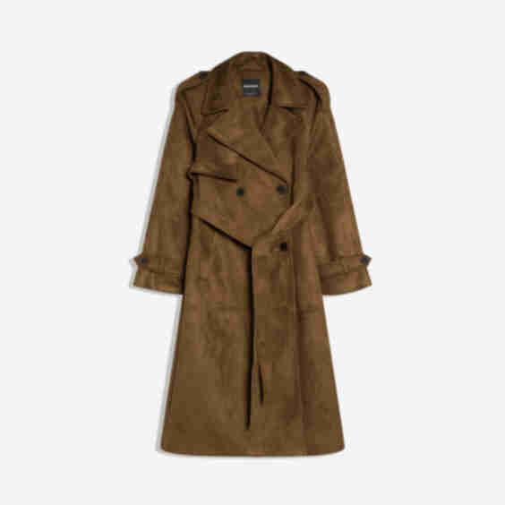 Faux Suede Trench Coat